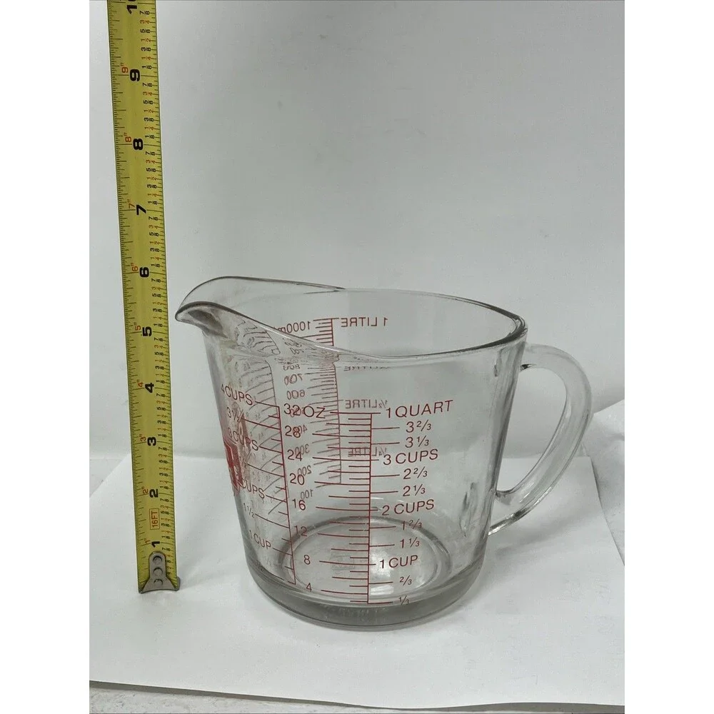Anchor Hocking #499 Oven Basics 32 oz/4 Cups/1 Quart Measuring Cup Red Letters